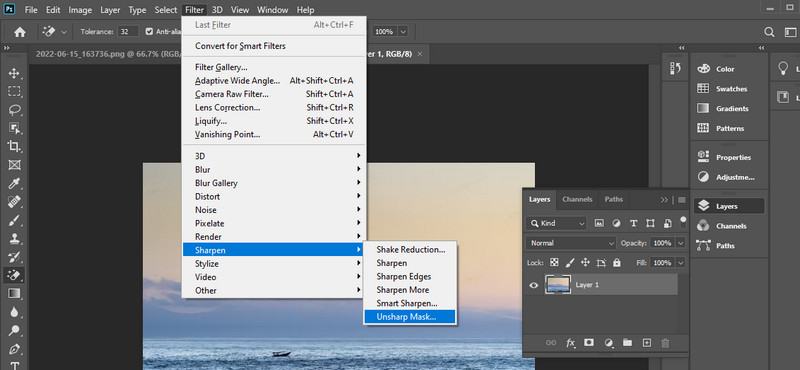 Unsharp-Mask-Option aufrufen