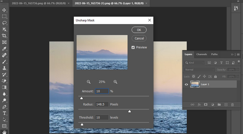 Schärfungsstärke anpassen