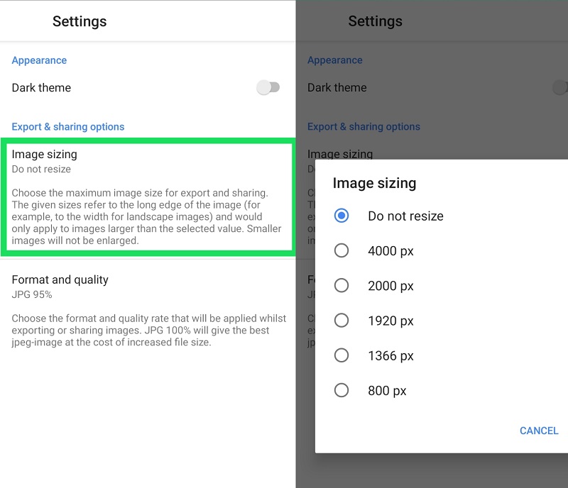 iPhone‑Fotoauflösung ändern mit Snapseed