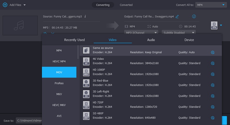 Wählen Sie MOV Vidmore