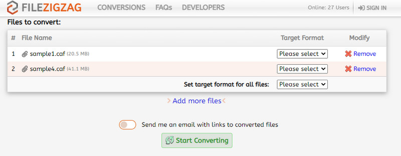 FILEZIGZAG-Oberfläche