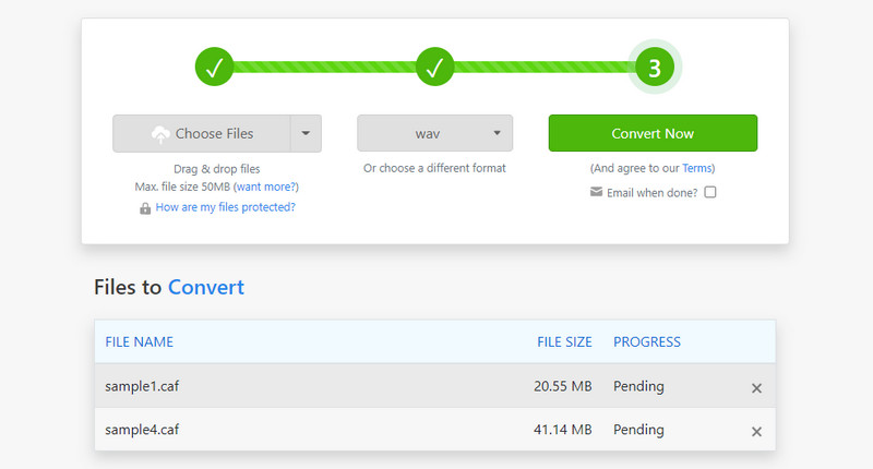 Zamzar‑Oberfläche