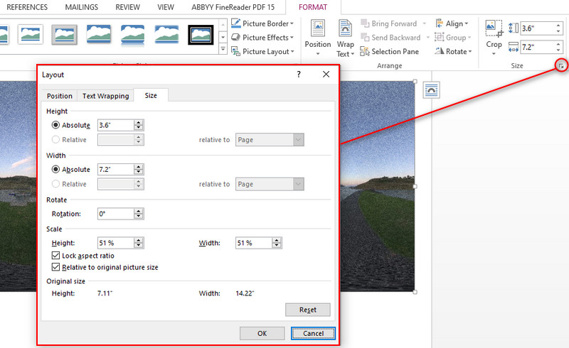 Layoutmenü aufrufen