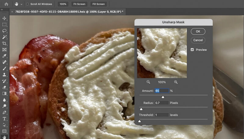 Einstellungen für „Unscharf maskieren“ anpassen