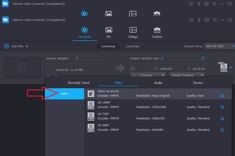 Wähle das WMV Vidmore