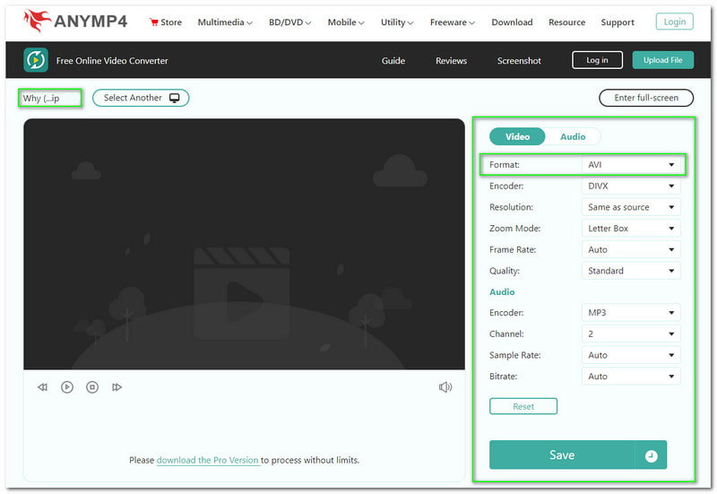 OGG in AVI konvertieren AnyMP4 Select AVI Format