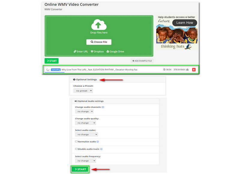 FLAC zu WMV Online‑Converter Schaltfläche „Start“