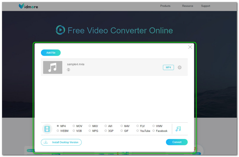 M4A zu M4V Vidmore Free Video Converter Online Hauptfenster des Online-Konverters