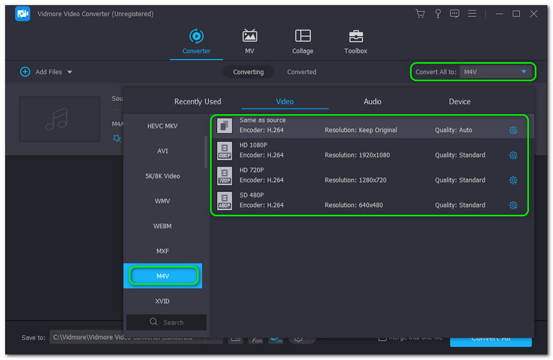 M4A zu M4V Vidmore Video Converter Convert All To-Schaltfläche