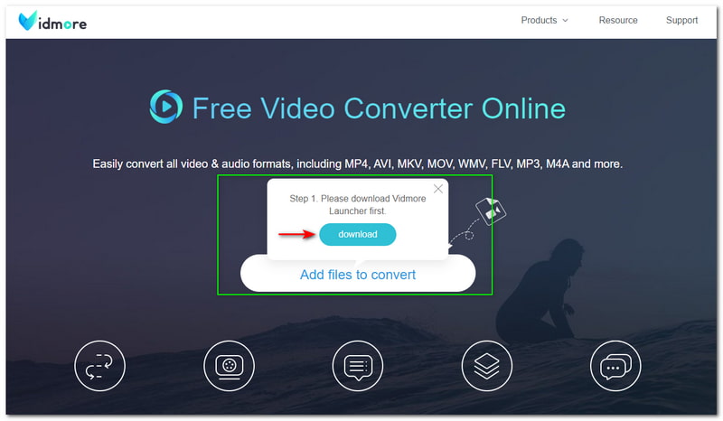 WMA zu AVI Vidmore Kostenloser Online Video Converter Launcher