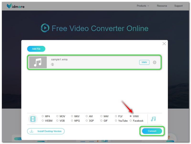 WMA zu WMV Vidmore Kostenloser Online Video Converter Schaltflächen „Konvertieren“