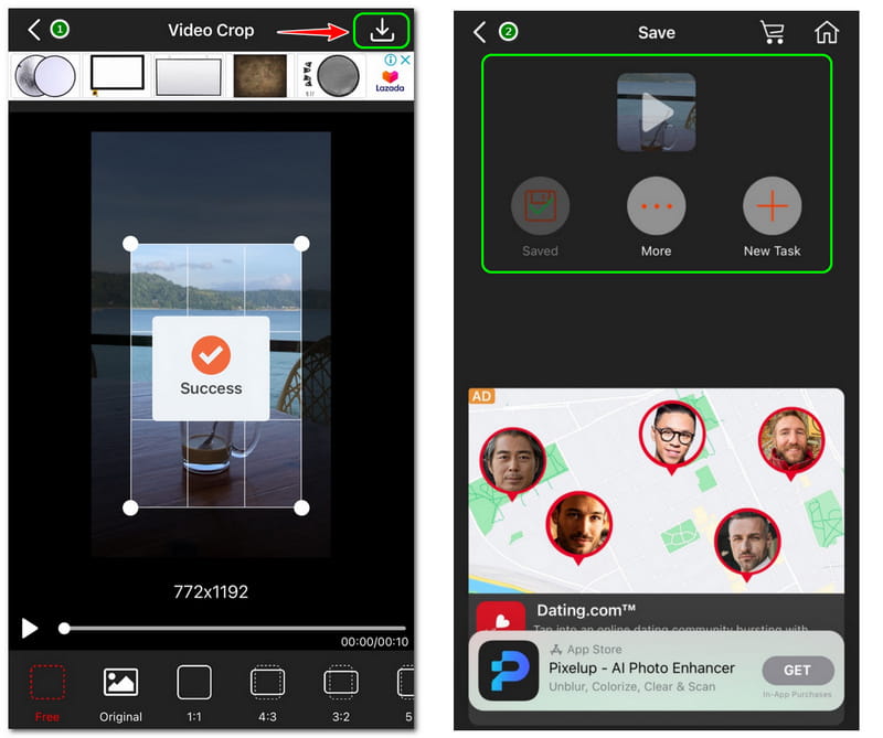 Videos auf dem iPhone zuschneiden – Schaltfläche „Speichern“
