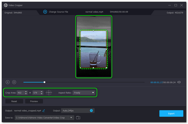 Videos auf dem iPhone zuschneiden – Vidmore Video Converter Bereich auswählen