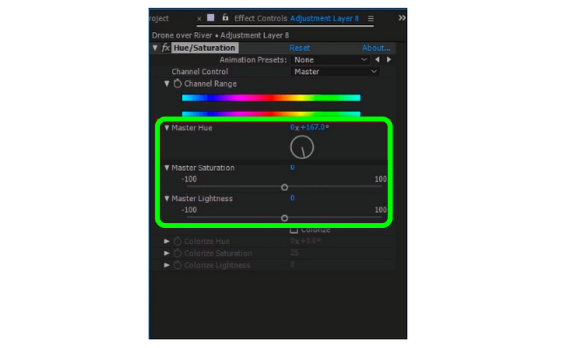 Master‑Farbton und ‑Sättigung anpassen