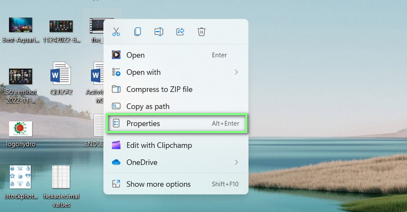 Menü „Eigenschaften“