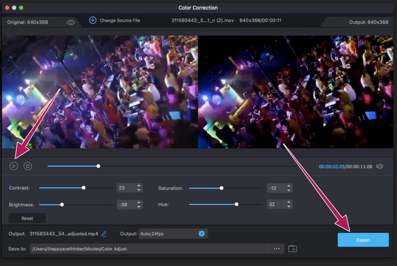 Vidmore Farbkorrektor-Export