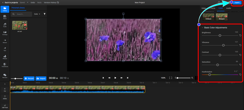 Farbton ändern – auf Export klicken