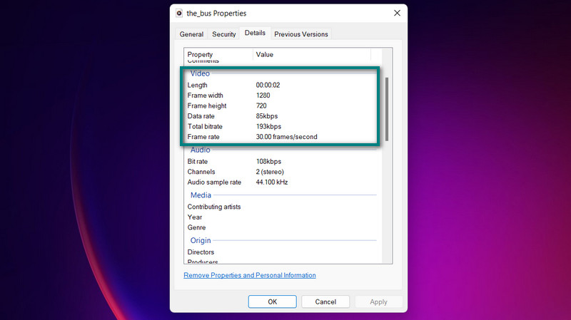 Videoabmessungen prüfen