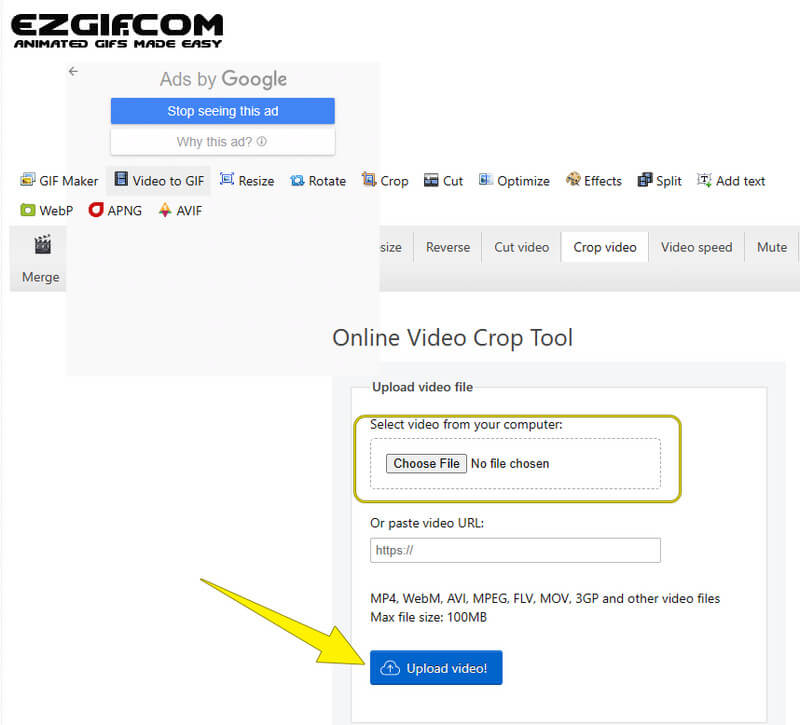 EZGIF Datei hochladen