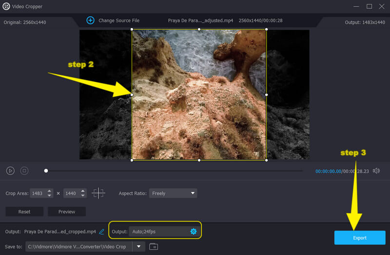 Vidmore-Tool Datei zuschneiden und exportieren