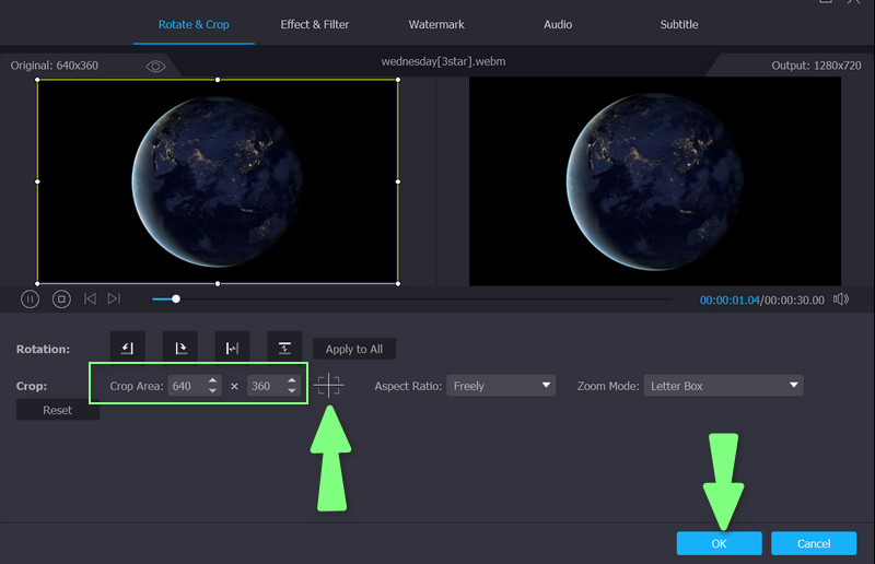 Zuschneiden des Videos starten