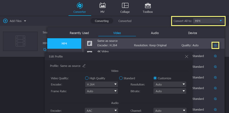 Ausgabeformat auswählen