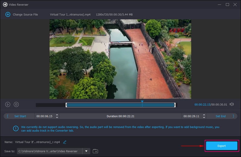 Exportiere das umgekehrte Video