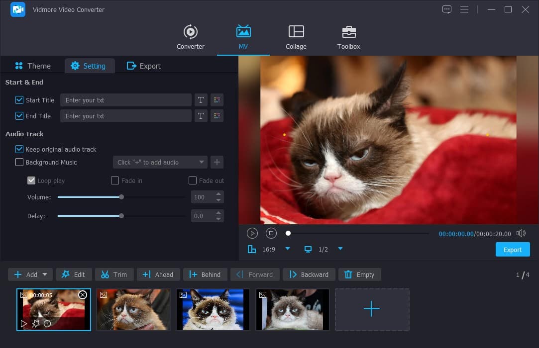 Start‑ und Endtitel sowie Audiospur hinzufügen