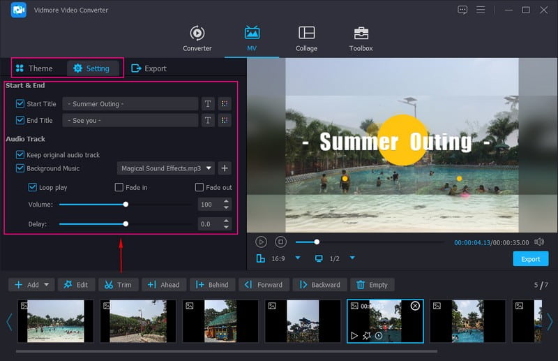Thementext und Musik hinzufügen