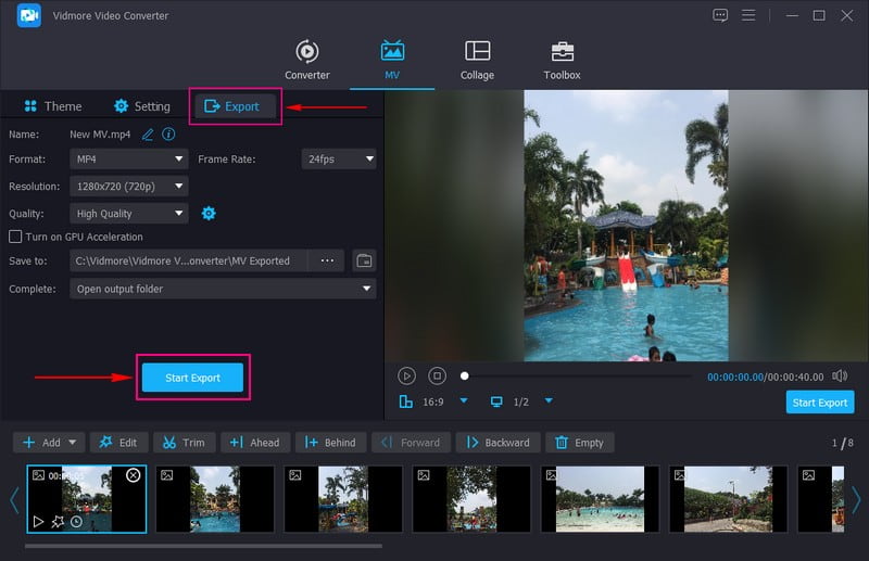 Klicken Sie auf „Export starten“