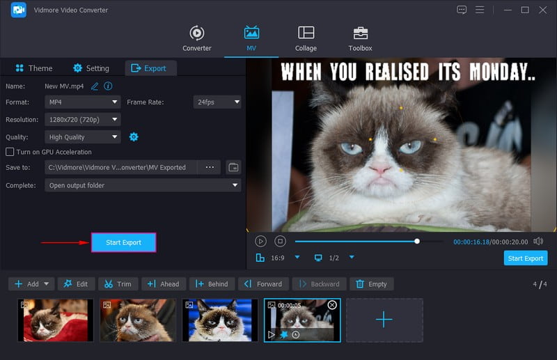 Erstelltes Video‑Meme exportieren