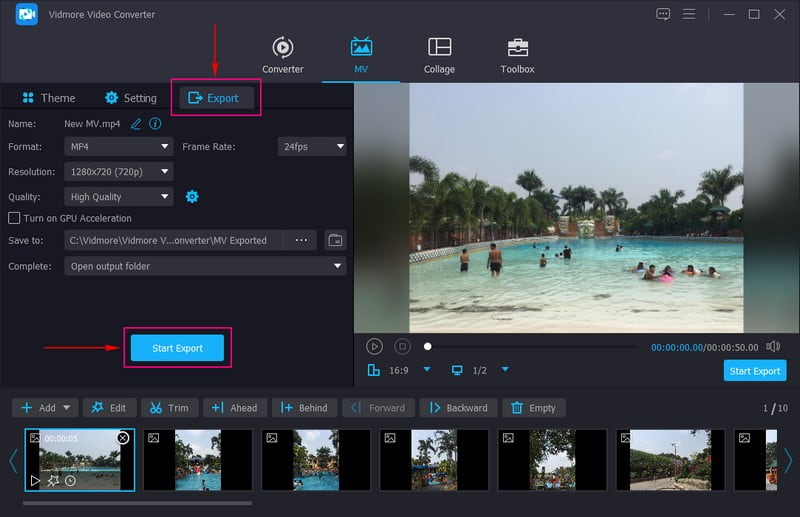 Die Diashow exportieren