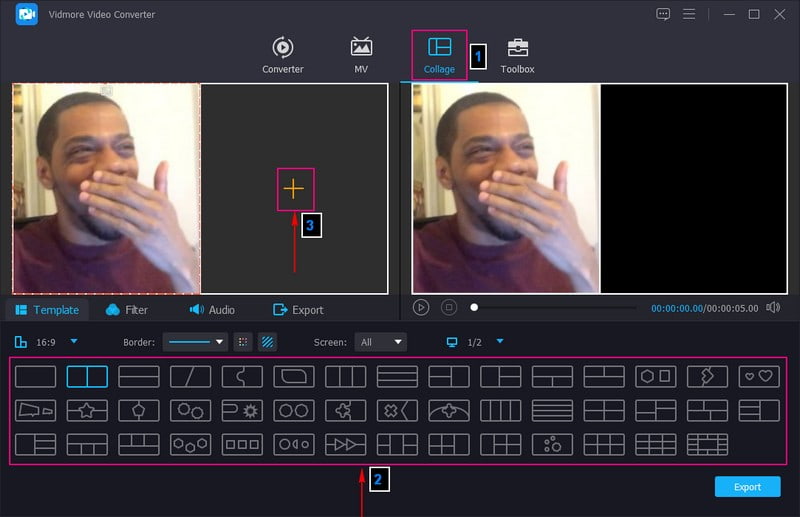 Collage auswählen und Videos hochladen