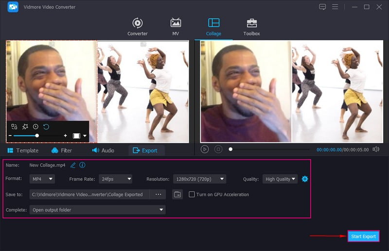 Export-Schaltfläche auswählen
