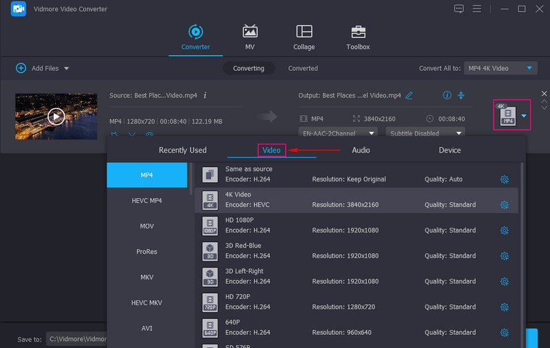 Gehen Sie zur Schaltfläche „Output Profile“