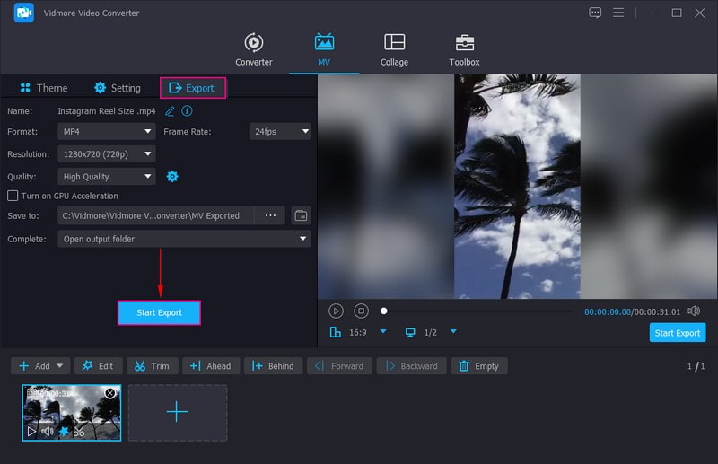 Klicke auf die Schaltfläche Exportieren und passe die Videoeinstellungen an