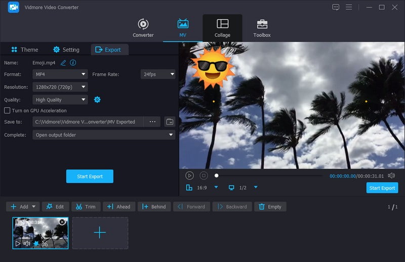 Gehe zur Export-Schaltfläche, um dein Video mit Emojis zu verarbeiten und zu speichern