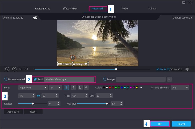 Gehen Sie zu Wasserzeichen und geben Sie Text ein