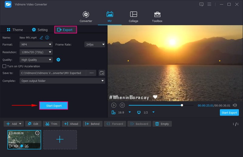 Klicken Sie auf die Schaltfläche „Export starten“.