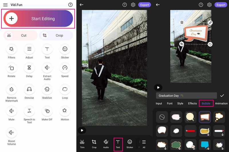 Wie man auf dem Handy Sprechblasentext zu einem Video hinzufügt