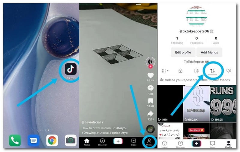 Wie man seine Reposts auf TikTok sieht
