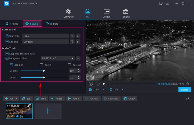 Fügen Sie Start- und Endtitel sowie Hintergrundmusik im gewünschten Thema hinzu