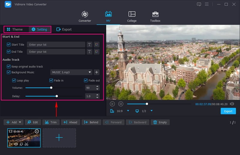 Titel, Theme, Hintergrundmusik hinzufügen