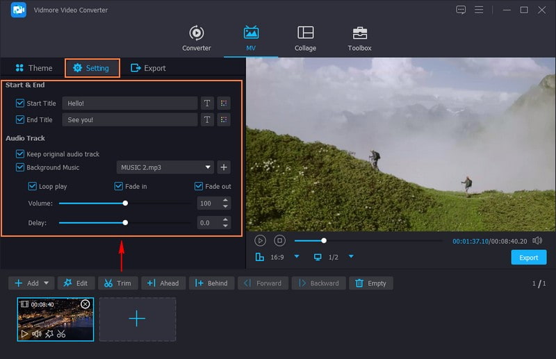 Wende Thema, Titel und Hintergrundmusik an
