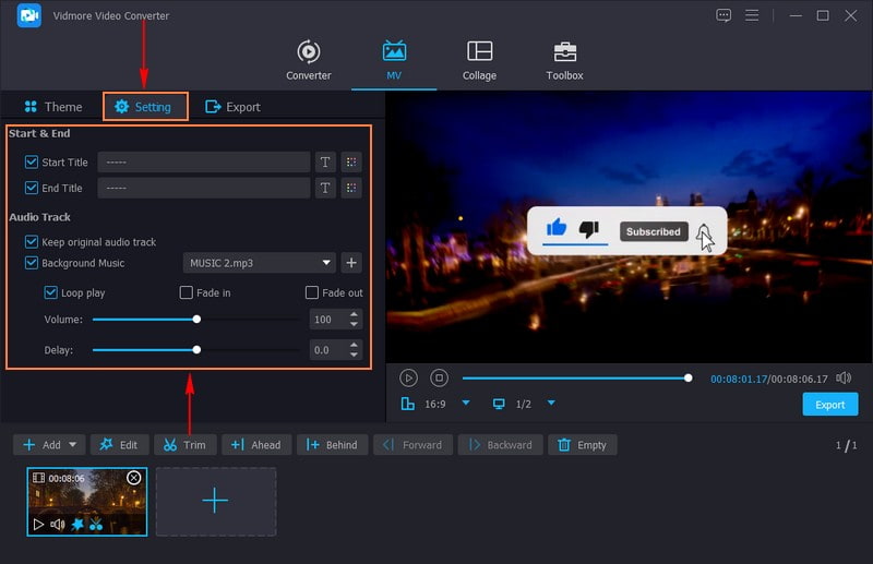 Gehen Sie zum Tab „Theme und Einstellungen“.