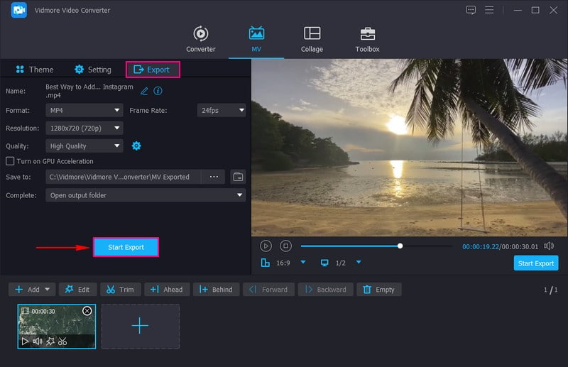 Drücke die Export-Schaltfläche