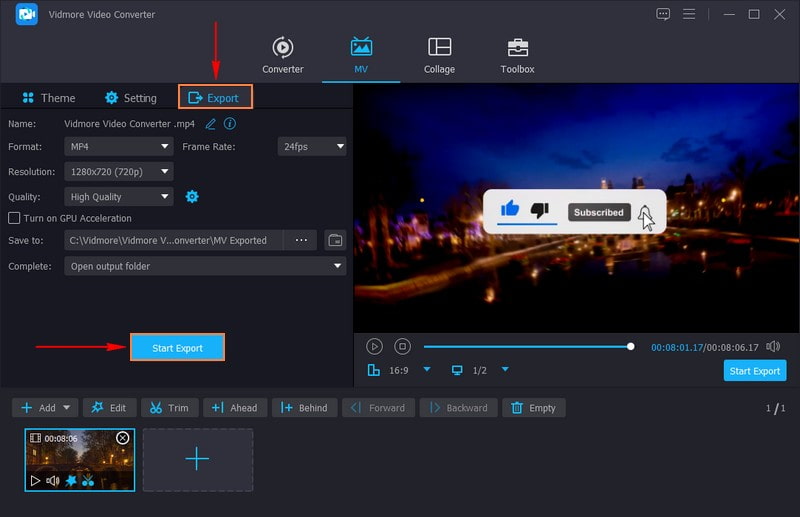 Klicken Sie auf die Schaltfläche „Export starten“.
