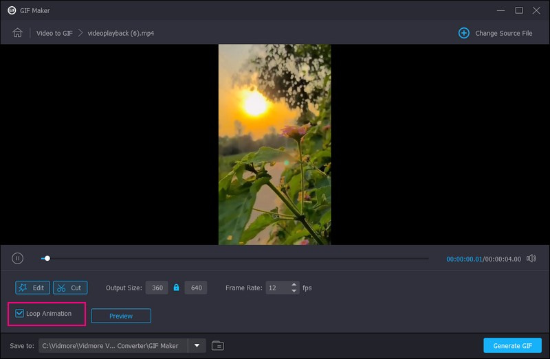 Setze ein Häkchen neben Loop Animation