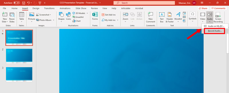 Wählen Sie die Audioaufnahme-Funktion von PowerPoint
