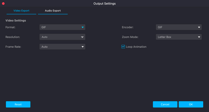 Einstellungen für GIF-Ausgabe